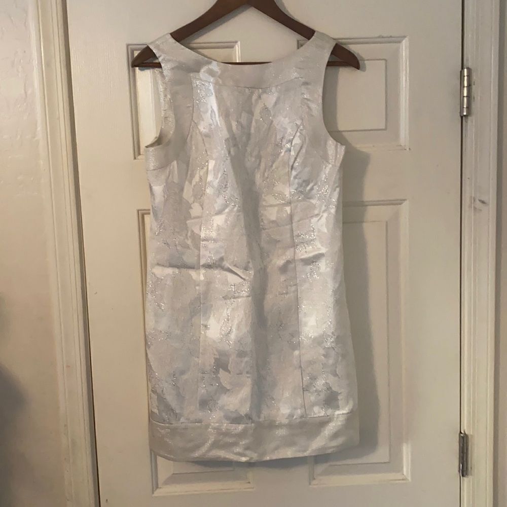 Vintage Bebe Silver Metallic Floral Design Dress Event Party Gala Casino